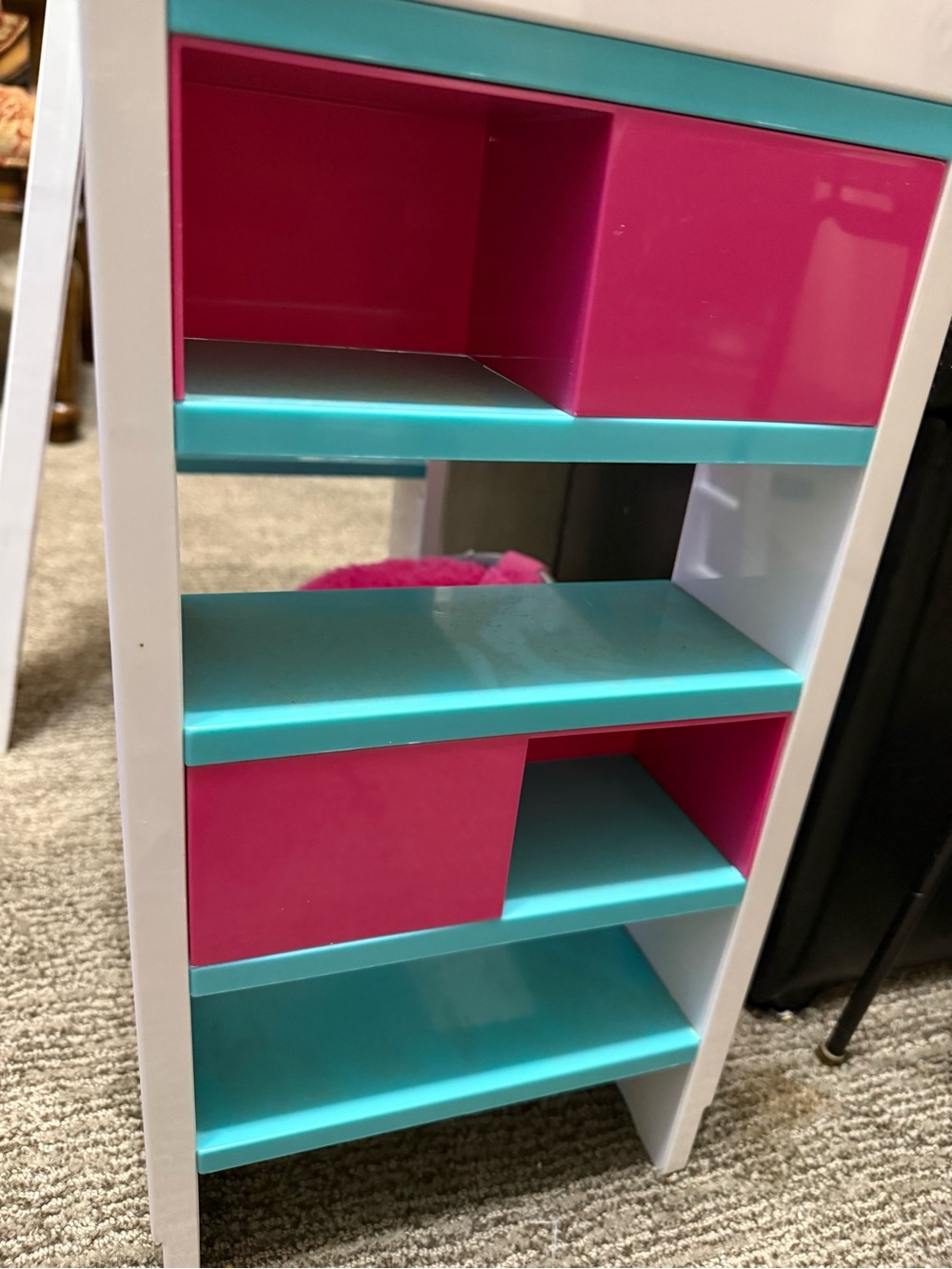 My Life As White Pink & Blue Loft Bed with Pink Fuzzy Papasan Chair Desk - Picture 12 of 14